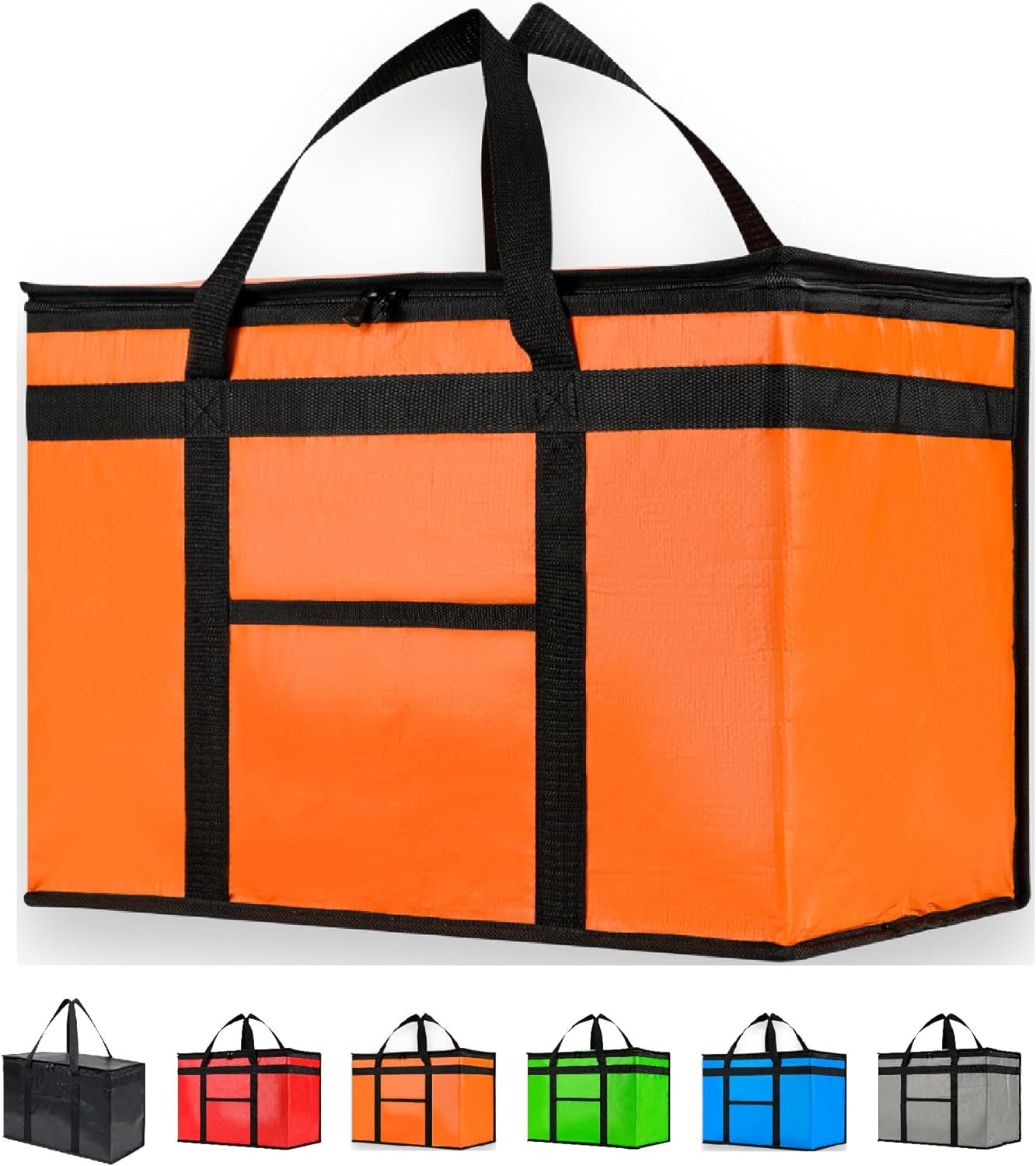 XXL Insulated Cooler Bag and Food Warmer for Food Delivery and Grocery Shopping, Black, Zippered Top (1 Pack)
