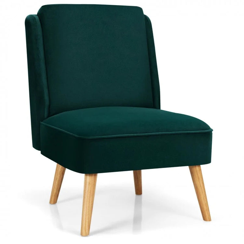 Velvet Armless Accent Chair with Rubberwood Legs for Bedroom Decor