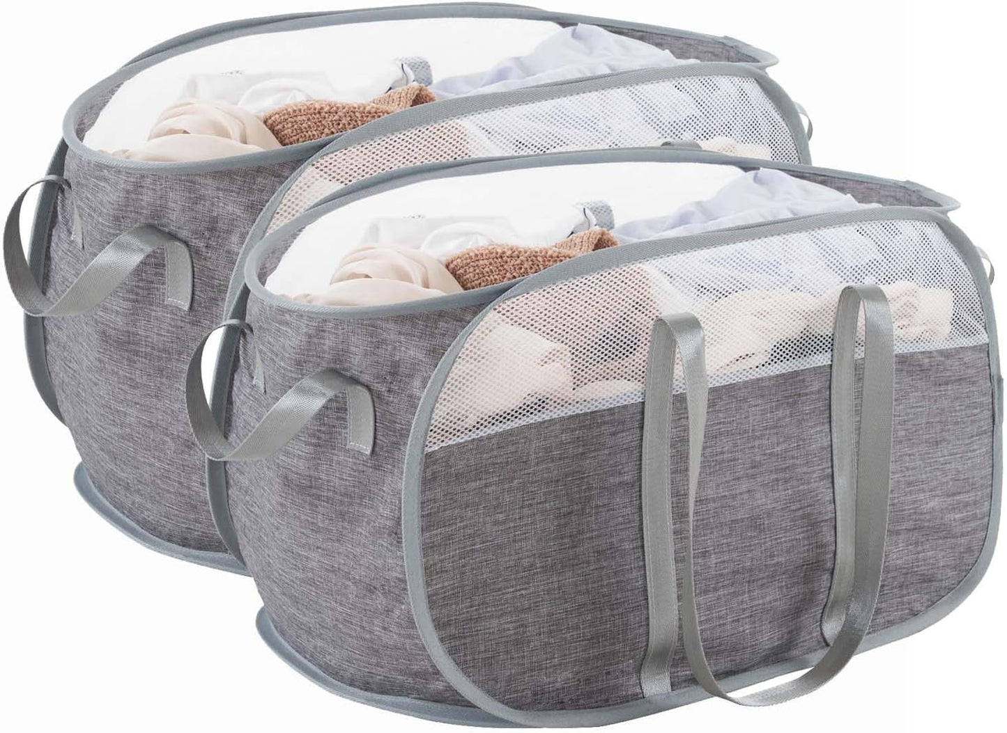 Collapsible Mesh Laundry Basket with Durable Handles and Pockets - Portable and Foldable Clothes Hamper