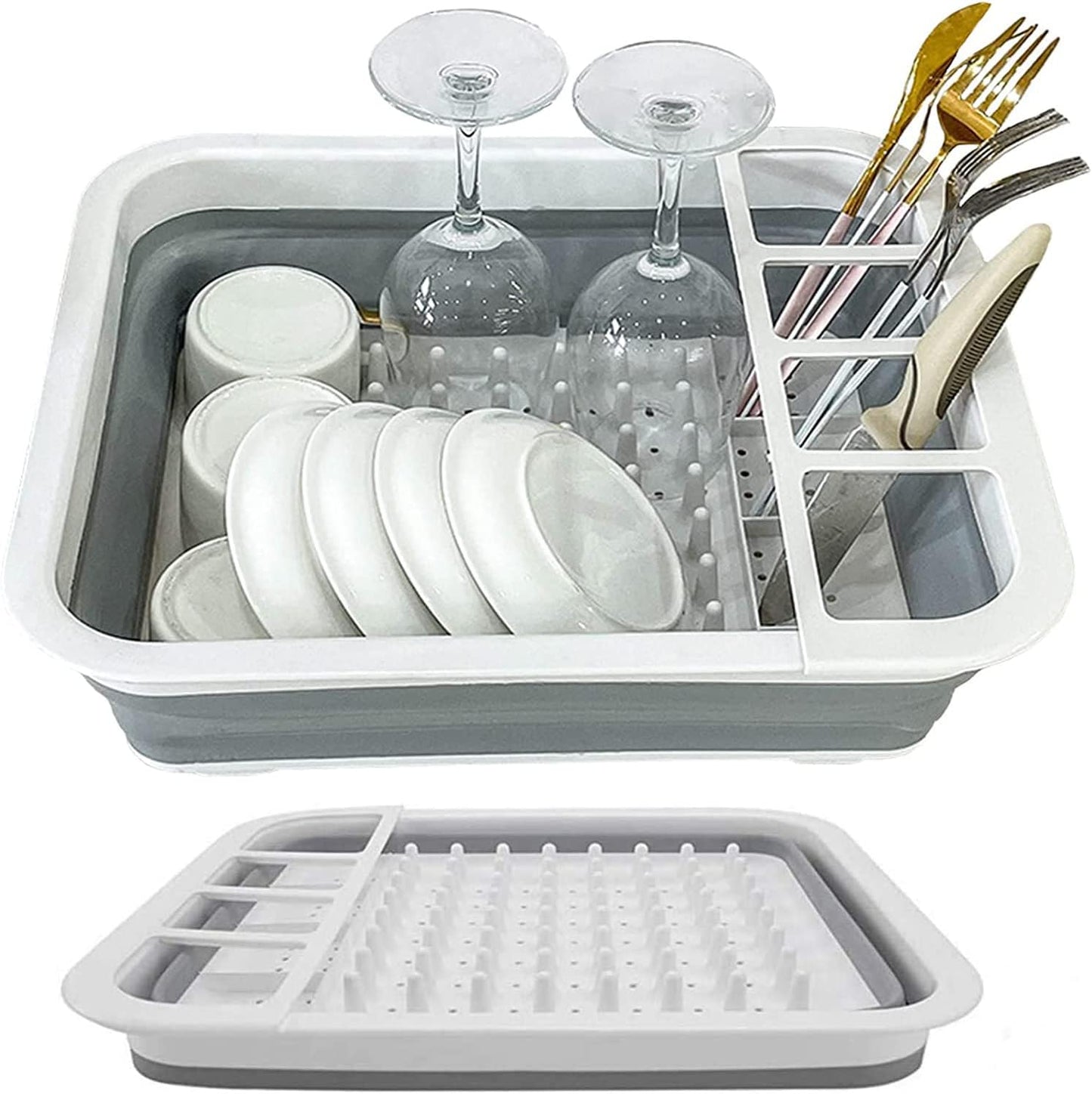 Collapsible Dish Drying Rack and Foldable Dinnerware Organizer for Space-Saving Kitchen and Outdoor Use