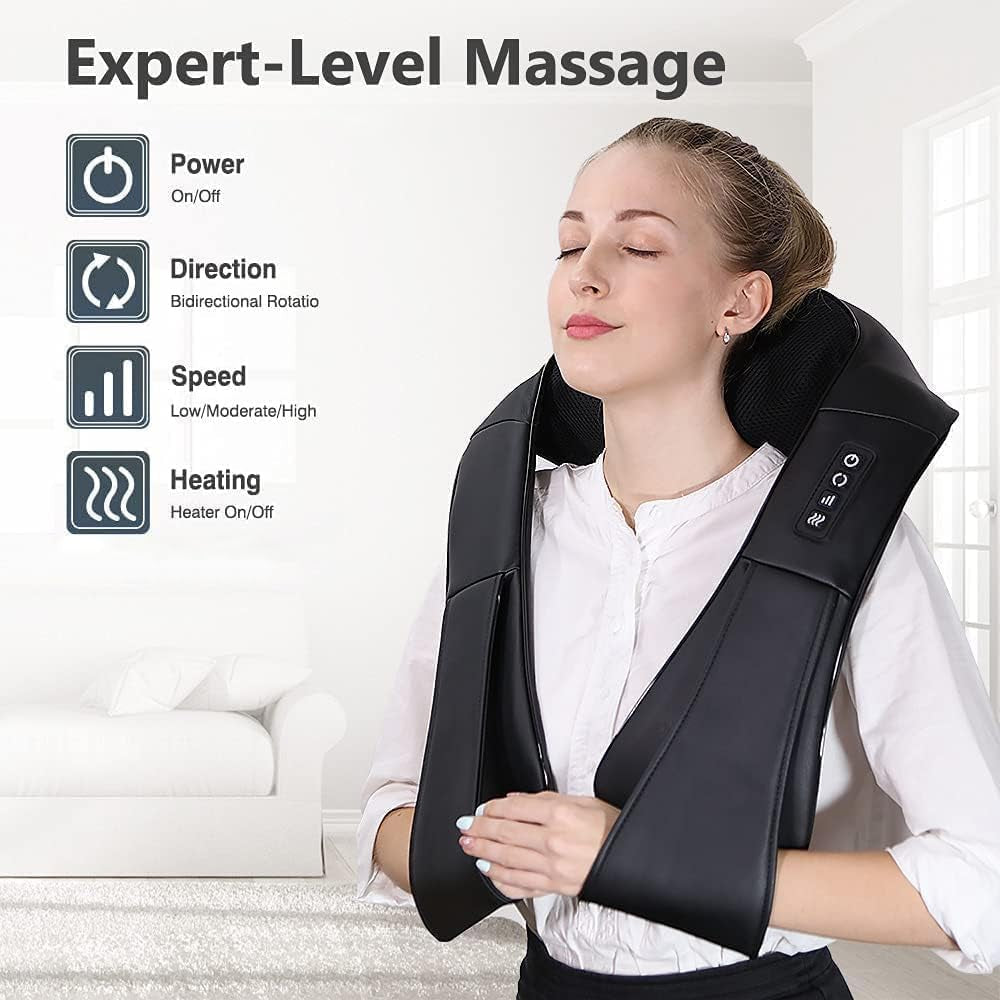 Neck and Shoulder Massager with Heat - Electric Deep Tissue 4D Kneading Massage for Home, Office, and Car