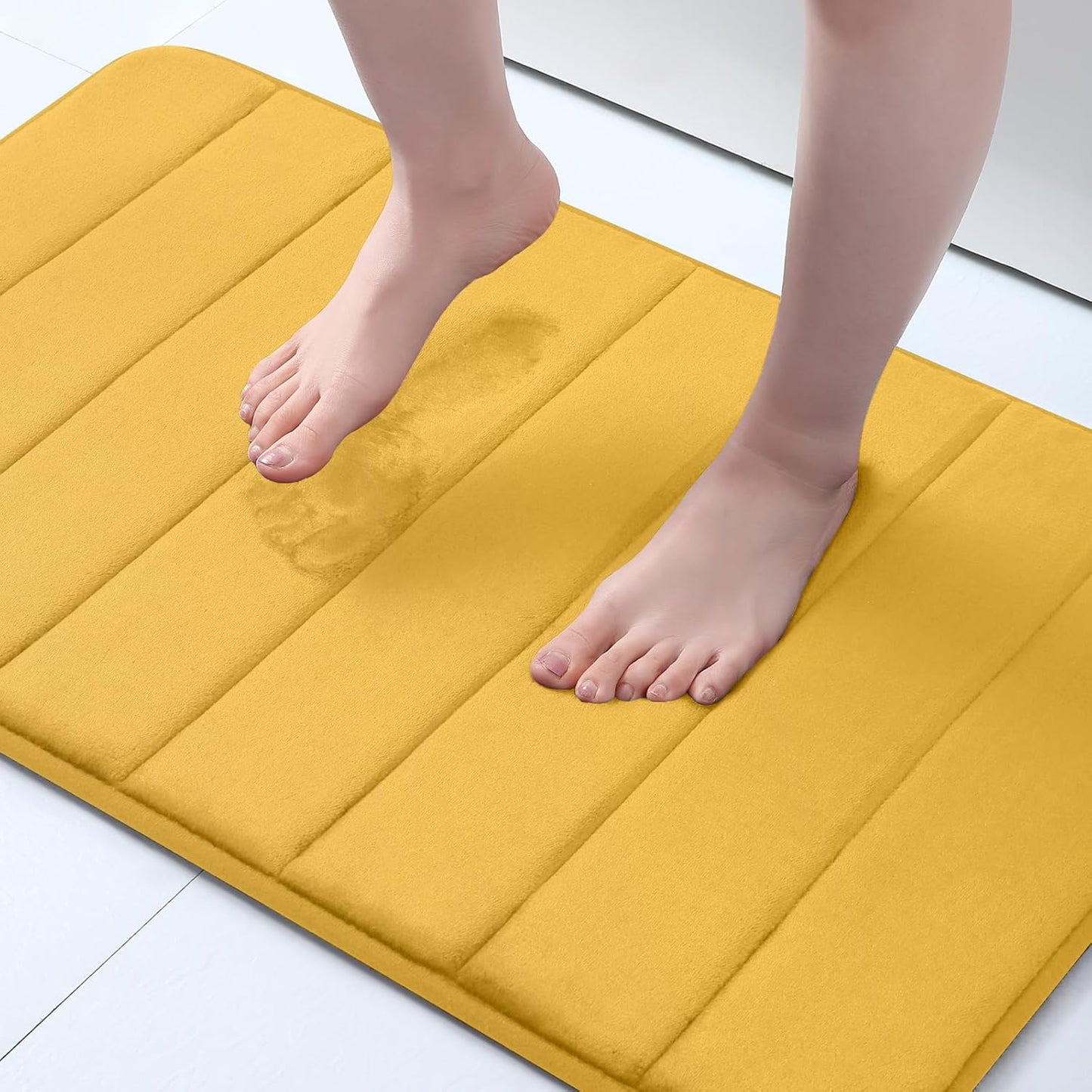 Memory Foam Non-Slip Bath Mat with Absorbent Rubber Backing for Kitchen and Bathroom Floors, 16" x 24", Black