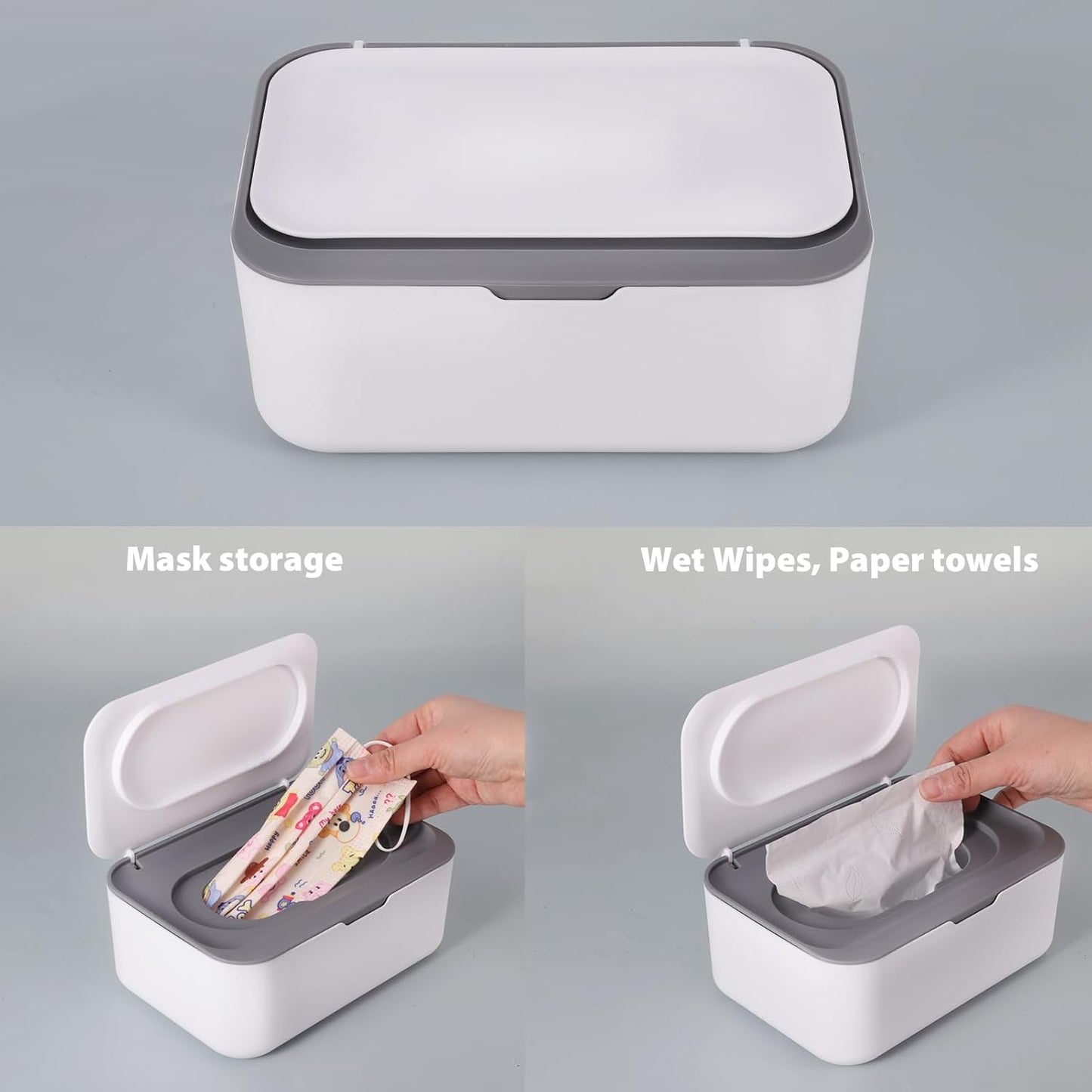 2 Pcs Wipes Dispenser, Dustproof Wipes Container, Wet Tissue Box Baby Wipe Holder, Large Capacity, Case with Secure Lid (Grey+Blue)