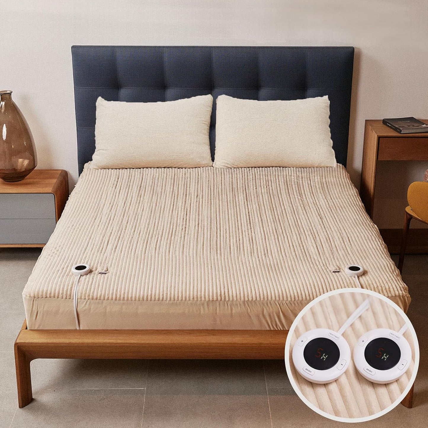 King Size Heated Mattress Pad with Dual Control - Electric Pad 78"x80"+15" with 6 Heat Settings, Adjustable 1-10 Hour Auto-Off, ETL Certified, Fast Heating, Overheat Protection, Machine Washable