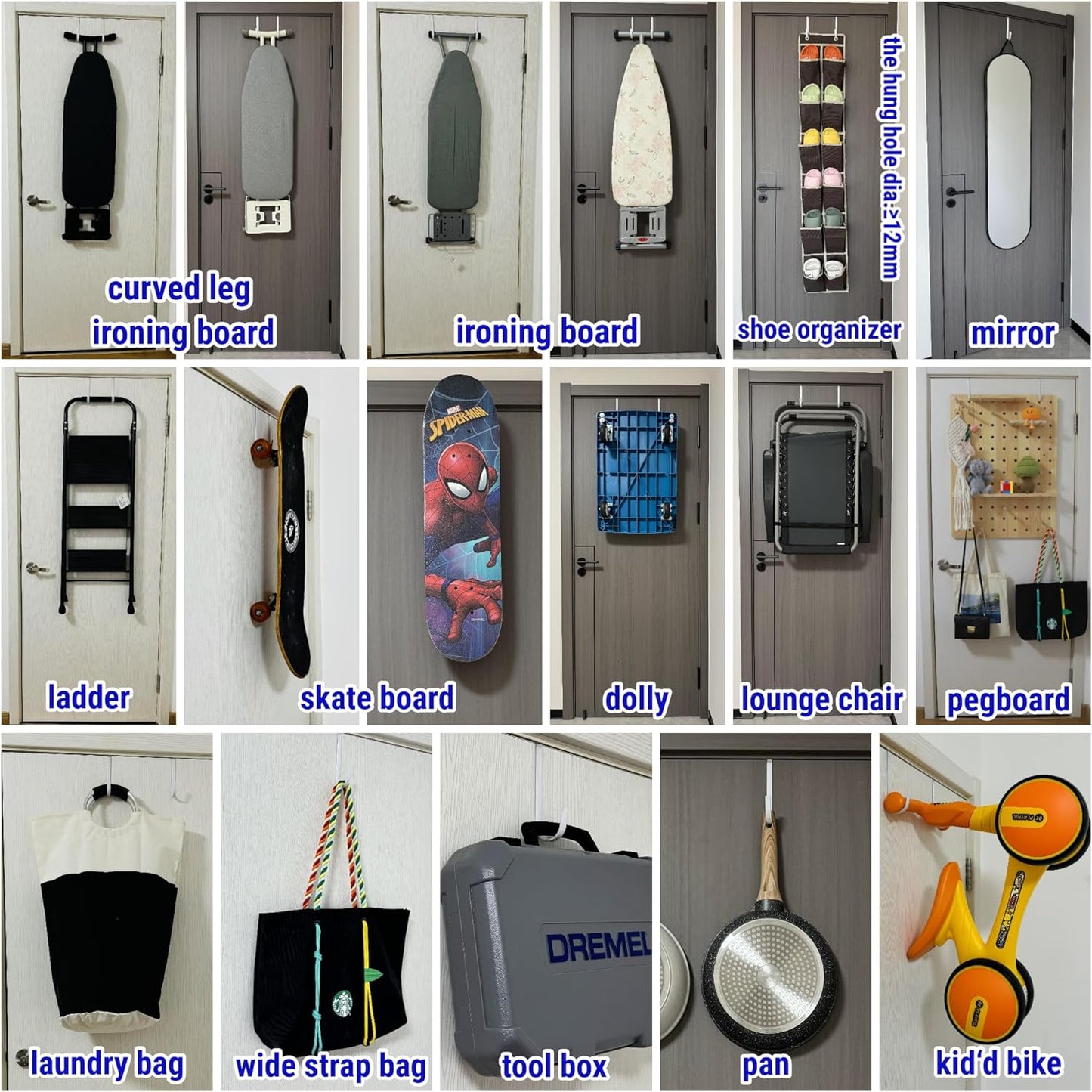 Over-the-Door Hooks - Doors up to 1 3/8", Steel Rubber Coating, Set of 4, 5.5" White, Hanging Towels, Robes, Wreaths, Ironing Boards