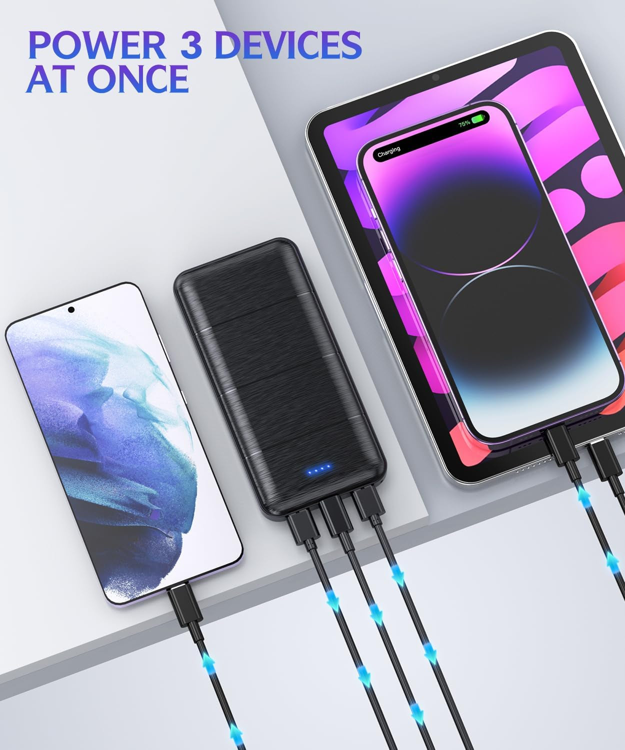2 Pack 15000mAh Dual USB Fast Charging Power Banks - Portable Charger Power Bank - Compatible with Smartphones and All USB Devices (Deep Black and White)