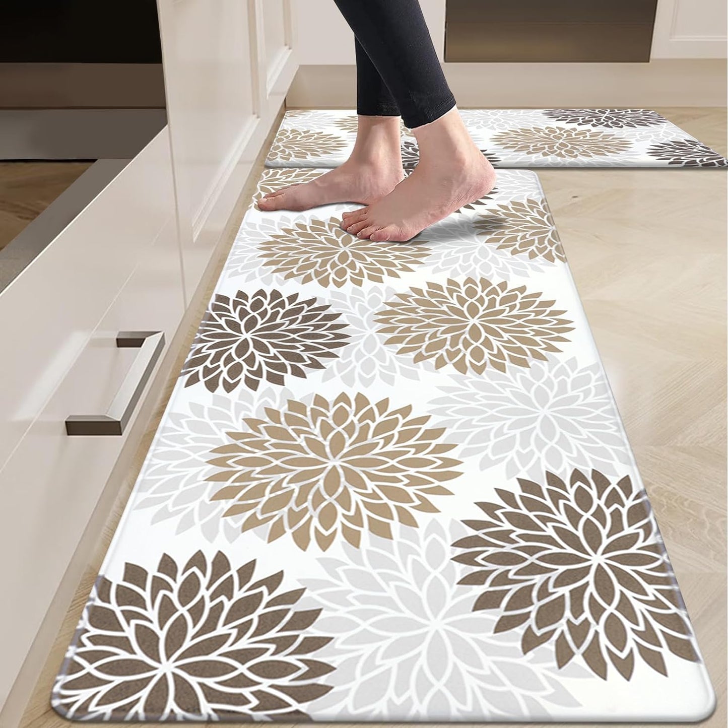 Anti-Fatigue Kitchen Rug Set - 2-Piece Non-Skid Cushioned Floor Mats (17" x 48" & 17" x 28") - Waterproof Runner Mats