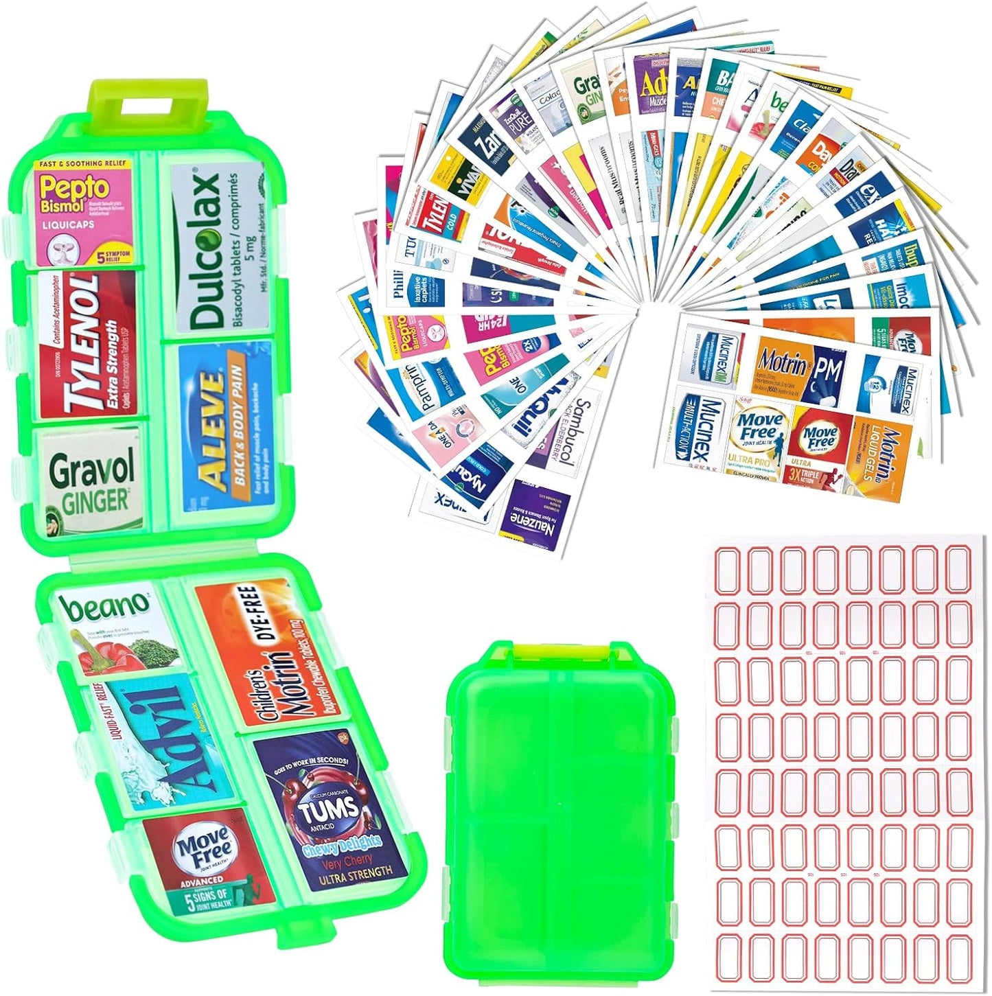 Portable Travel Pill Organizer with 260 Labels and 10 Compartments - Weekly Medication Container Case for Travel Essentials (Grey)