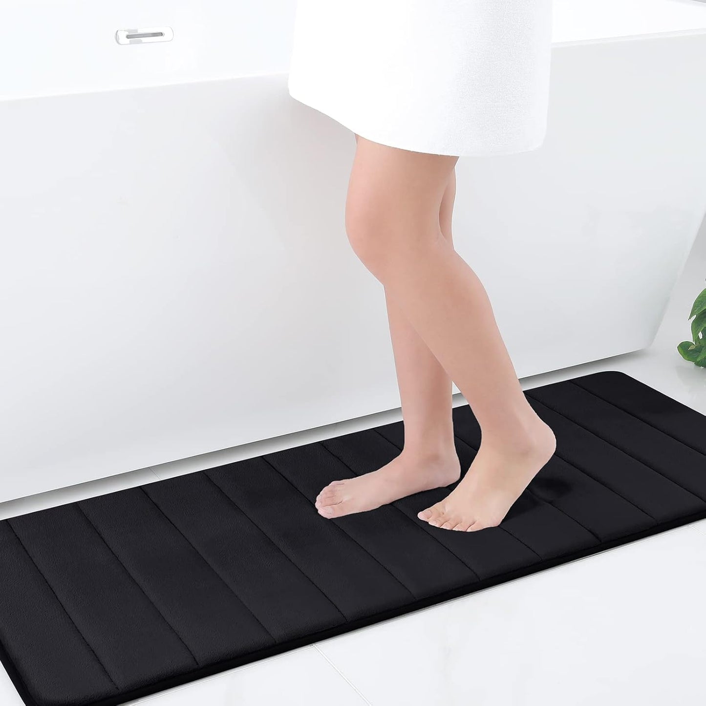Memory Foam Non-Slip Bath Mat with Absorbent Rubber Backing for Kitchen and Bathroom Floors, 16" x 24", Black