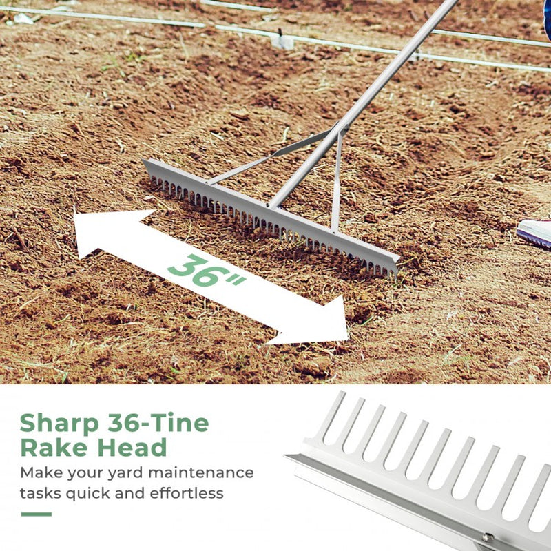 Professional Aluminum Rake with 36-Inch Wide Head and 68-Inch Handle