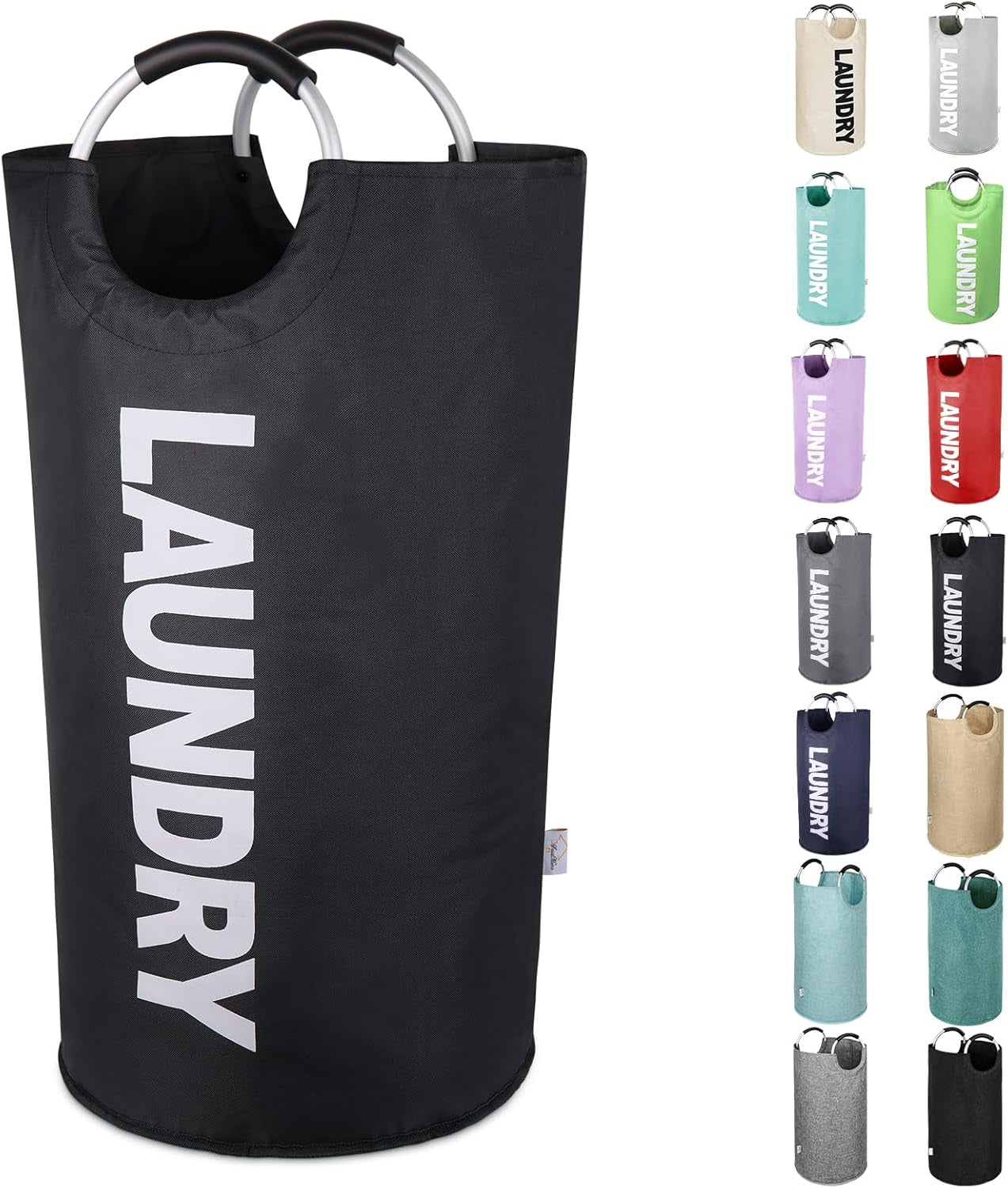 95L Large Laundry Baskets Collapsible, Tall Laundry Hampers, Canvas Laundry Bag Hamper, Fabric Clothes Hamper with Handles, Foldable Laundry Bin (Black)