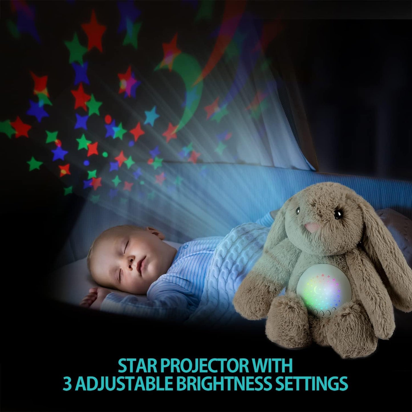 Bedtime Baby Bunny Soother - Starry Projector - Calming Night Light, Lullaby Music, White Noise, Mother's Heartbeat
