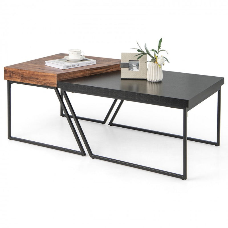 Coffee Table Duo with Powder-Coated Metal Legs