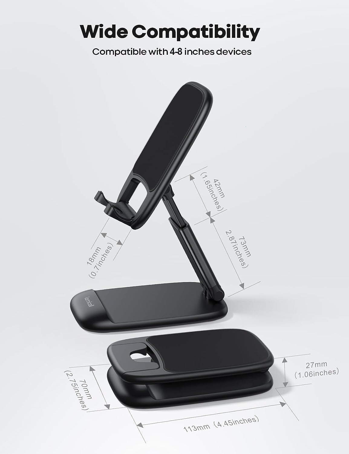 Height Adjustable Foldable Phone Stand for Desk - Portable Cell Phone Holder Compatible with iPhone 14/15/16 Pro Max Plus, 13 Pro Max Mini, and 4-8'' Smartphones