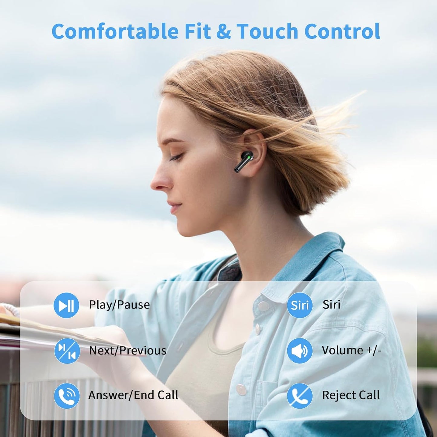 Wireless Earbuds with Bluetooth 5.3, 48 Hrs Playtime, LED Power Display Charging Case, IPX5 Waterproof, Deep Bass Stereo Sound, Mic