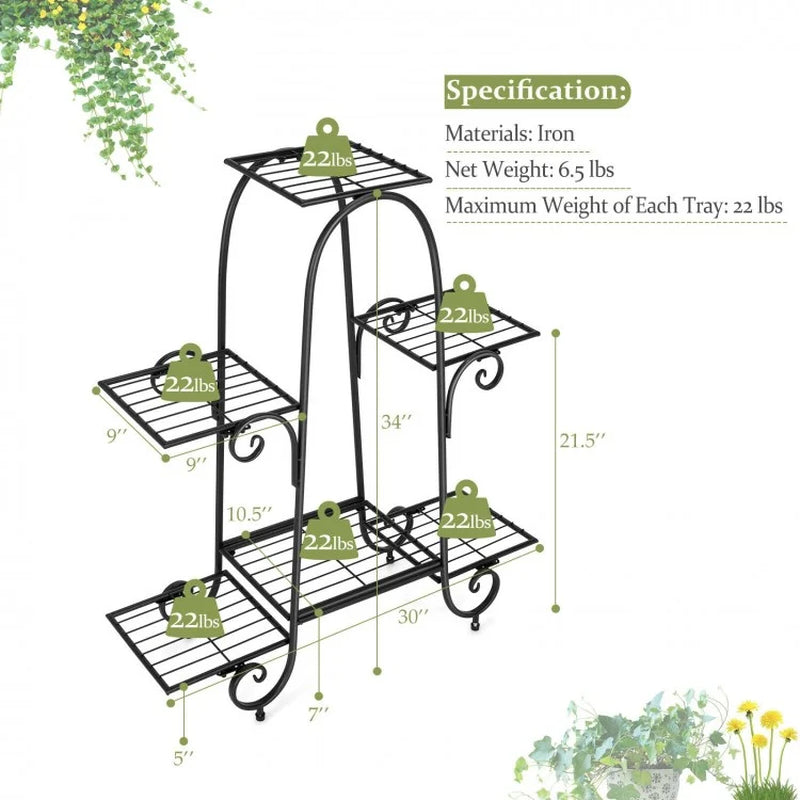 6-Tier Adjustable Plant Stand with Stabilizing Foot Pads