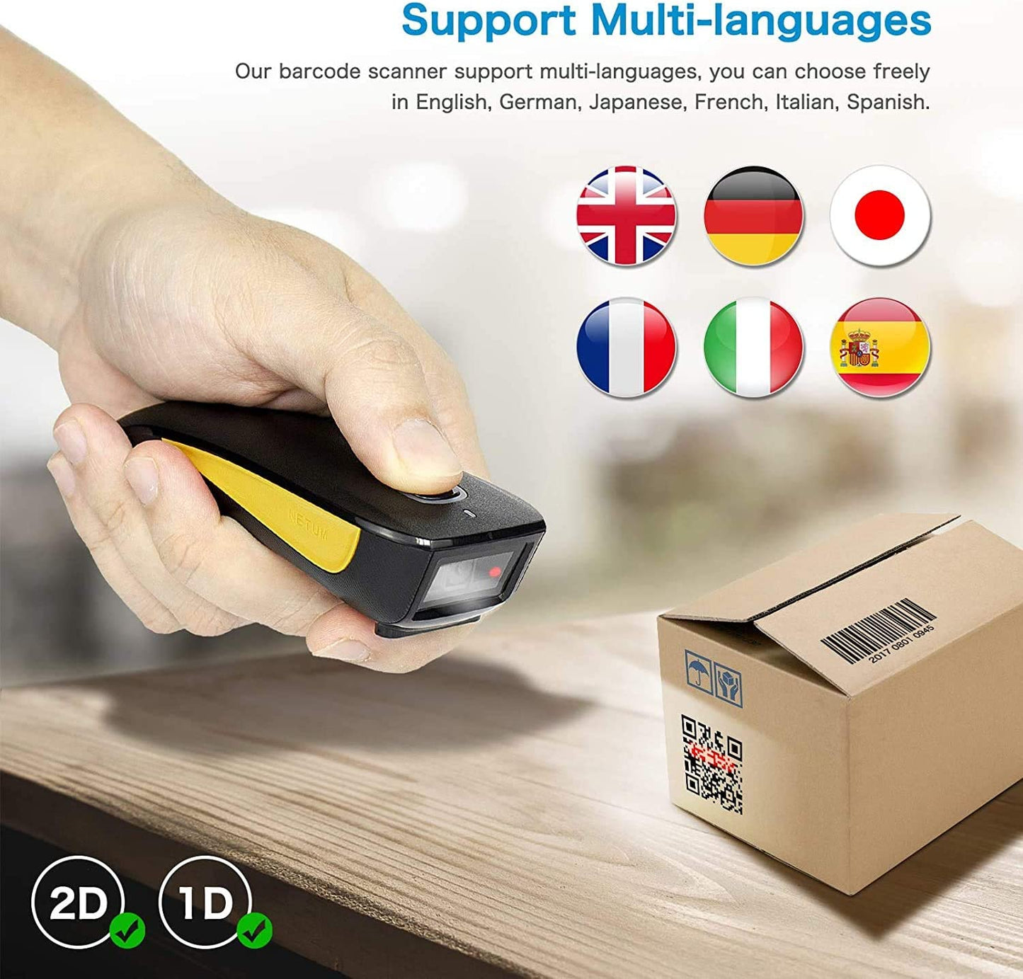 QR Code & Barcode Scanner - Compact Bluetooth-Compatible USB 1D/2D Image Reader for Inventory Management - C750