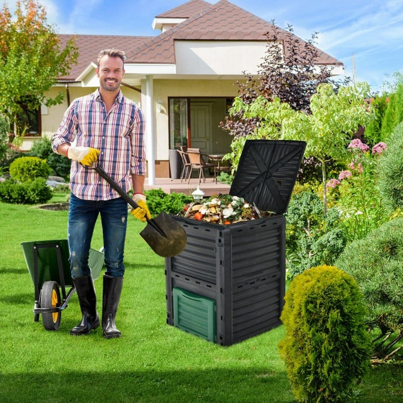 80-Gallon Outdoor Compost Bin with Large Access Lid and Bottom Access Door