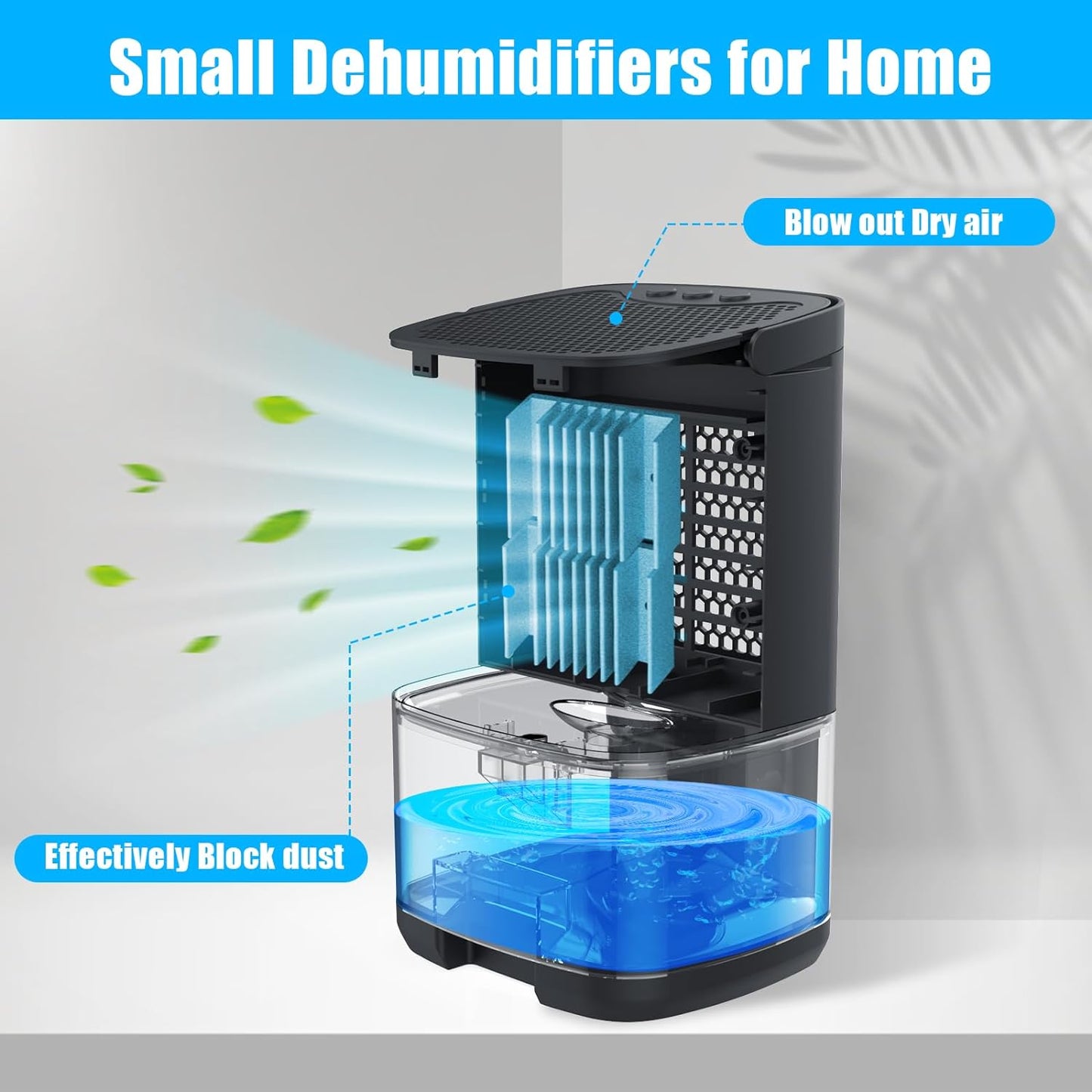Compact 35Oz Dehumidifier for Bedrooms and Small Spaces, 2500 Cubic Feet (350 Sq Ft), Ultra Quiet with Auto Shut-Off and 7 LED Lights, Black