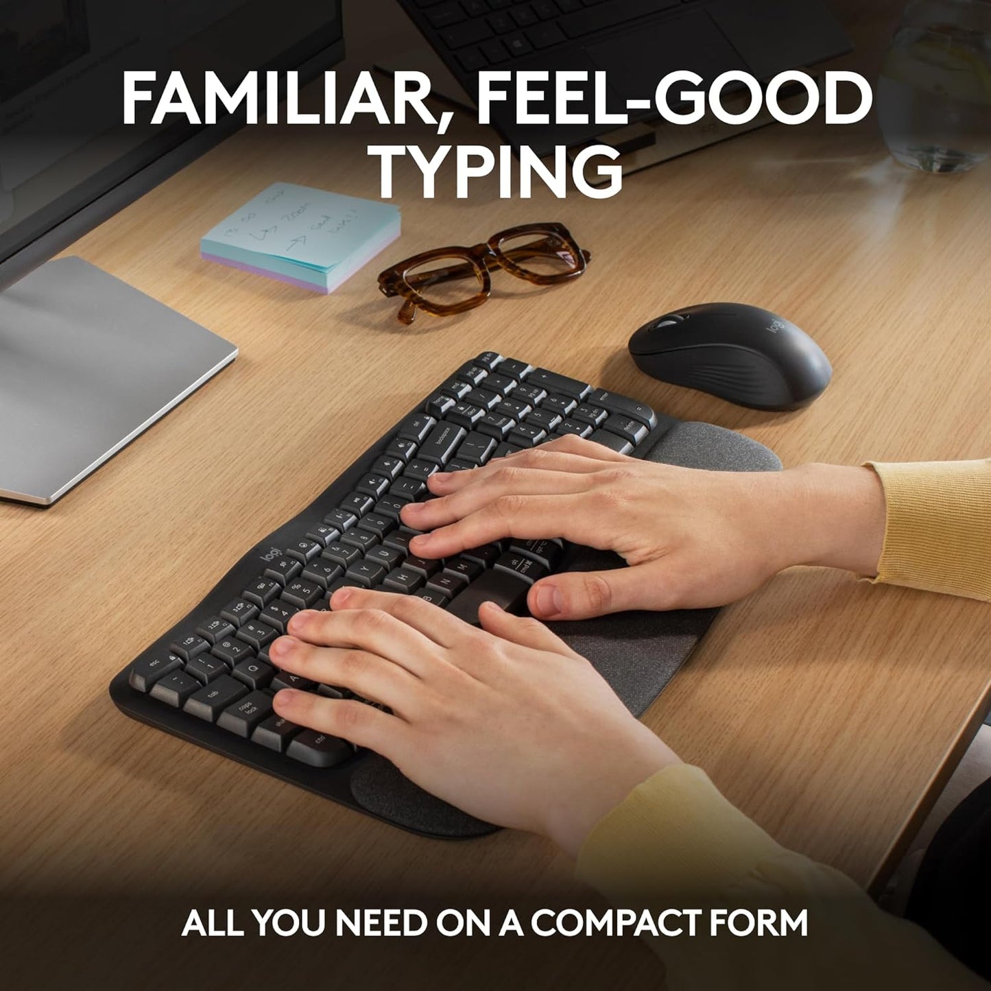 Wireless Ergonomic Keyboard and M550 L Wireless Mouse Combo - Bluetooth and Logi Bolt Compatible, Multi-OS Support