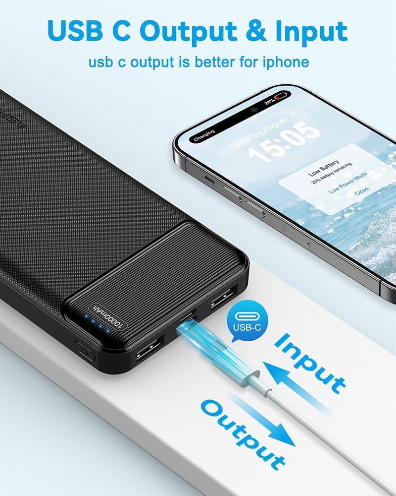 2-Pack 10,000mAh USB-C Portable Charger Power Bank with Fast Charging