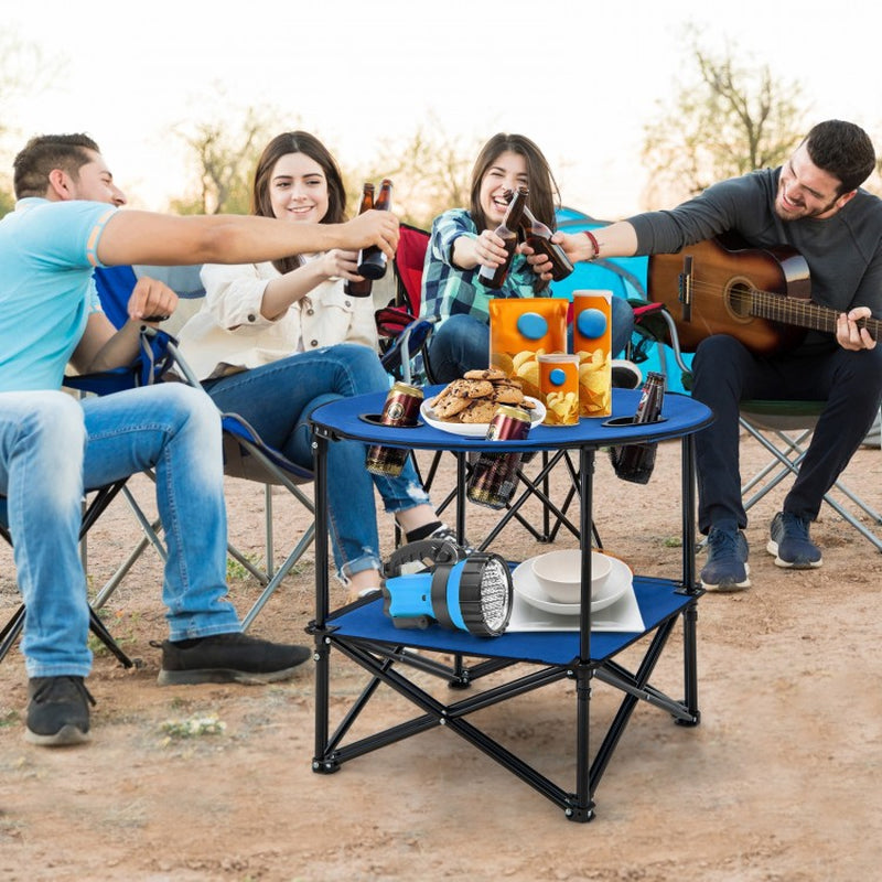 2-Tier Portable Picnic Table with Carrying Bag and Four Cup Holders