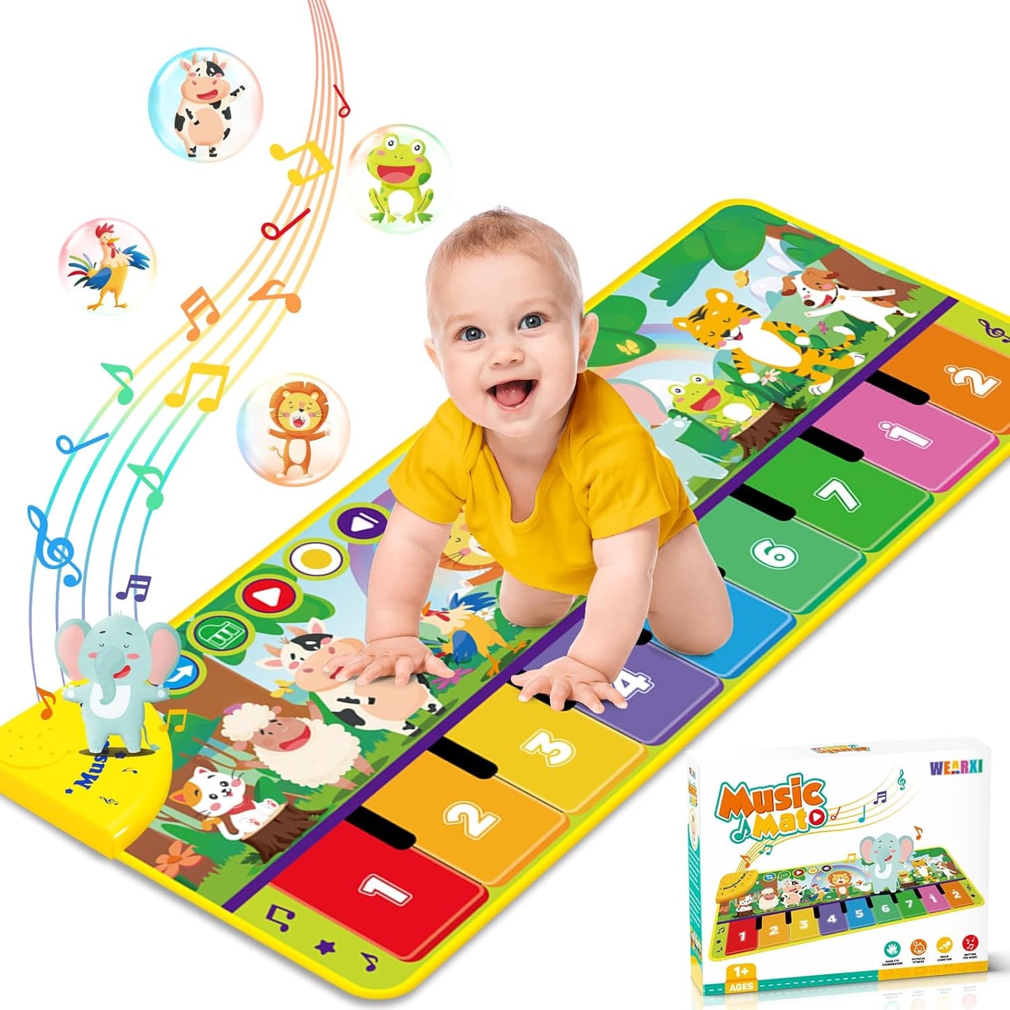 Piano Play Mat 45 x 18 Inch - Toddlers, Featuring 10 Animal Sounds - 9 Piano Notes, Educational Toy - Ages 1-3