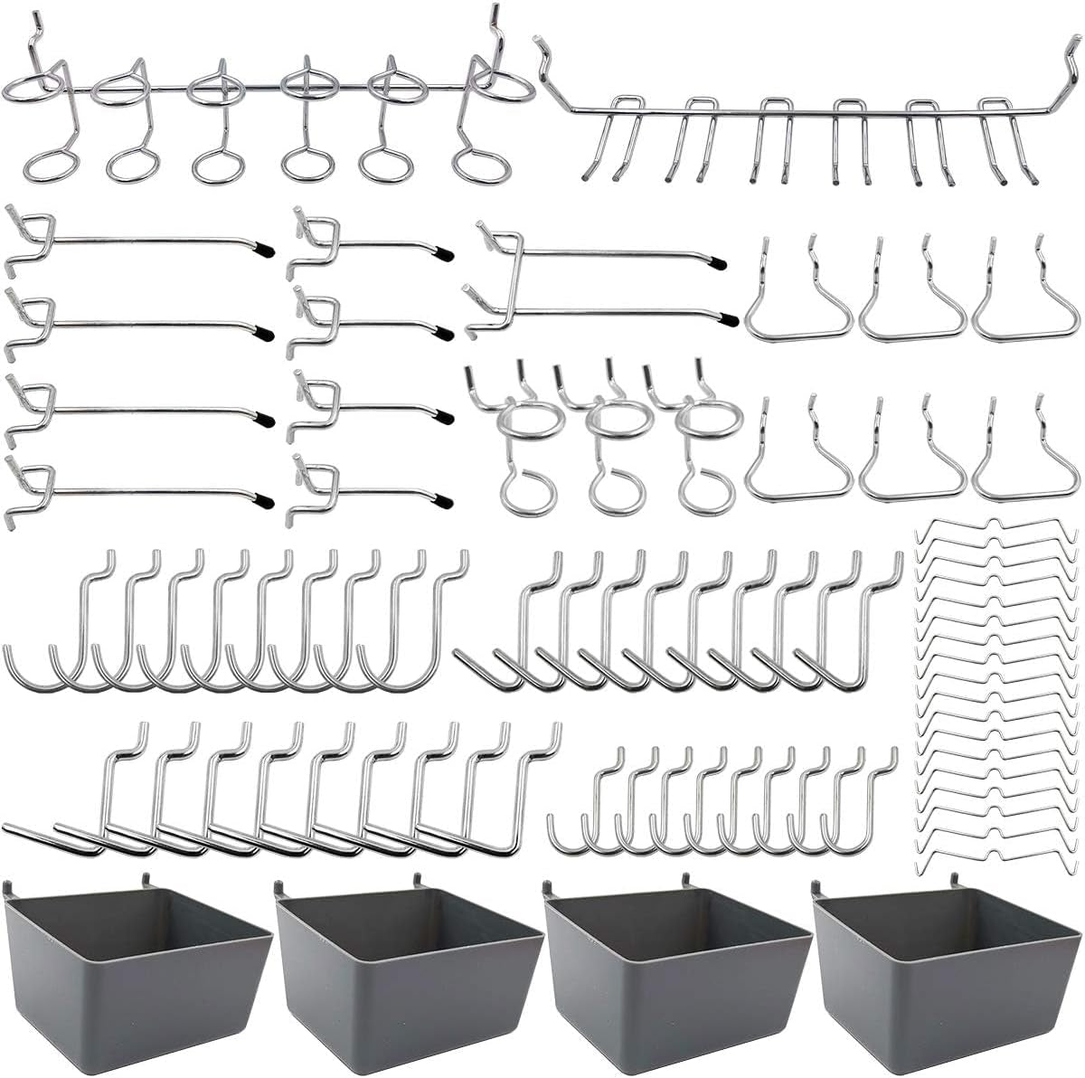 Assorted Pegboard Hooks and Bins Set with Peg Locks for Tool Organization, 80 Pieces