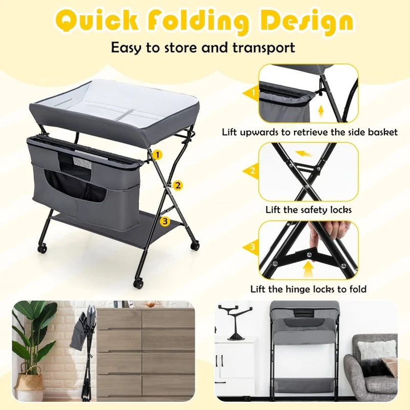 Portable Adjustable Height Nursery Organizer for Newborns with Wheels