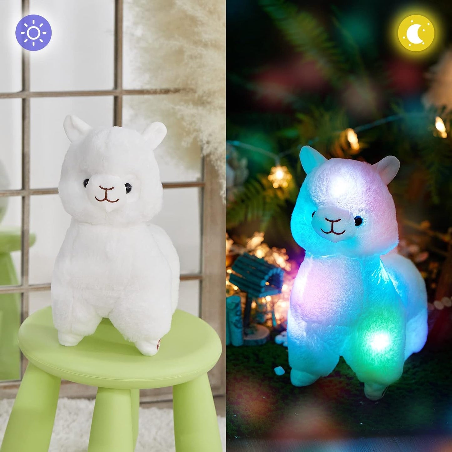 Glow White Llama LED Stuffed Animals Blushing Alpaca Soft Plush Toy Light up, 14 Inch