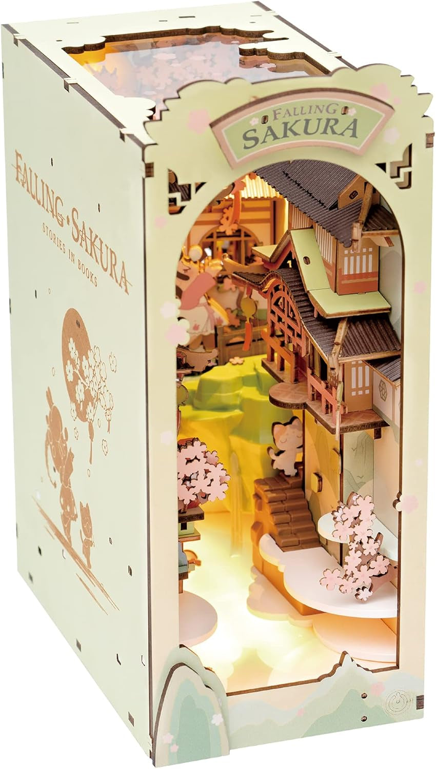 Book Nook 3D Wooden Puzzle, DIY Bookshelf Insert Decor Building Set Model Kit with LED Light for Adults Kids- Magic House