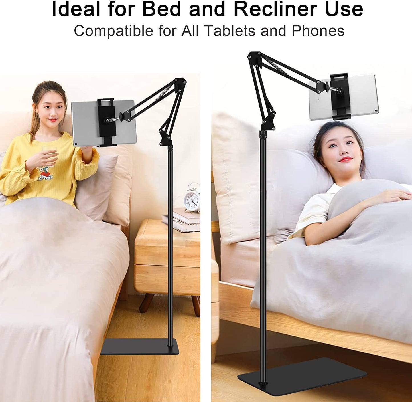 Adjustable Universal 360-Degree Rotatable Metal Tablet Holder, Tablet Floor Stand, Phone Stand for Ipad/Iphonex/Ipad Pro or Other 4.7~12.9 Inch-Screen Devices (Black)