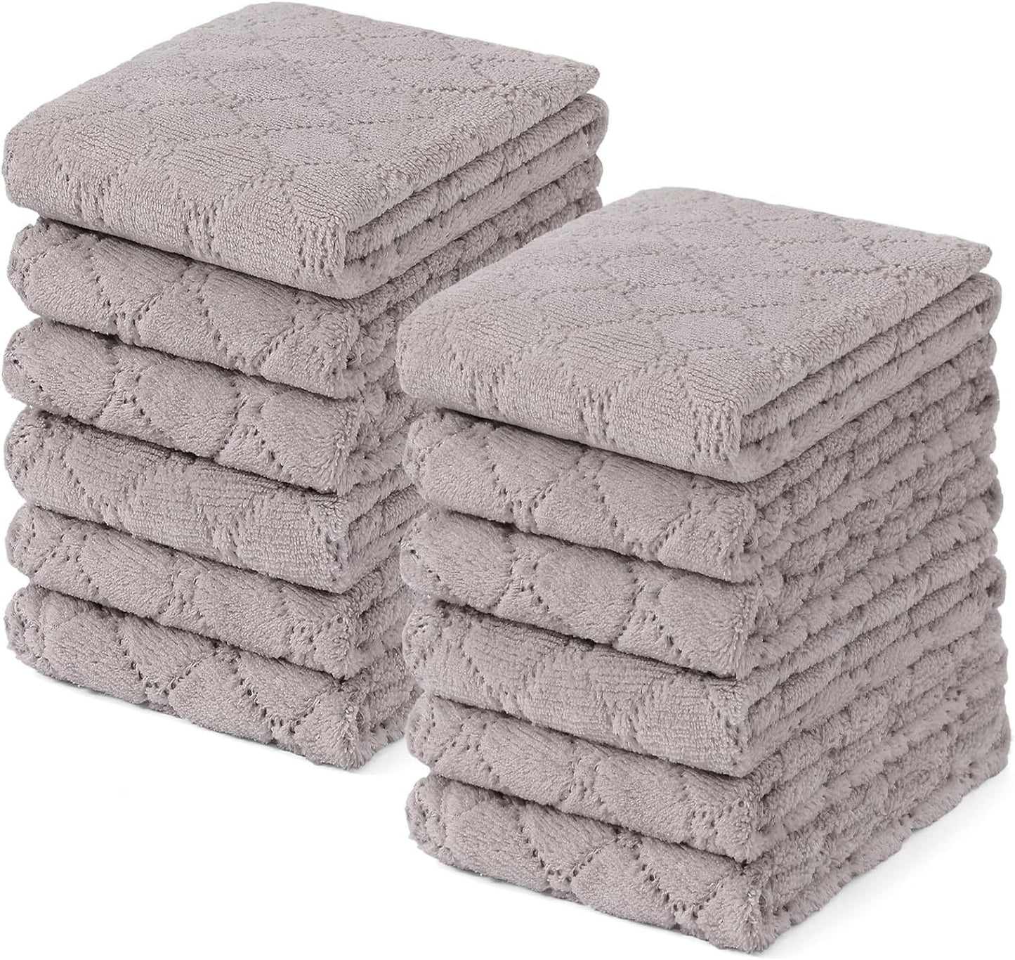 Microfiber Cleaning Cloths - 12 Pack, Ultra Soft & Absorbent Kitchen Towels, 10" x 10", Lint-Free Reusable Cloths