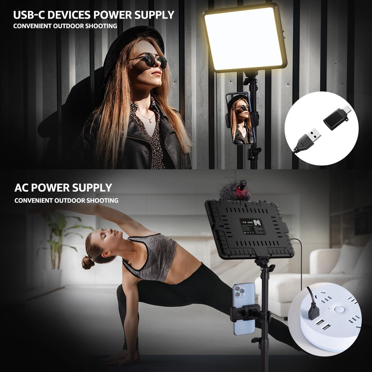 2-Pack LED Video Light Kit with Adjustable Color Temperature (2800-6500K), Dimmable Continuous Lighting, Tripod Stand & Phone Holder
