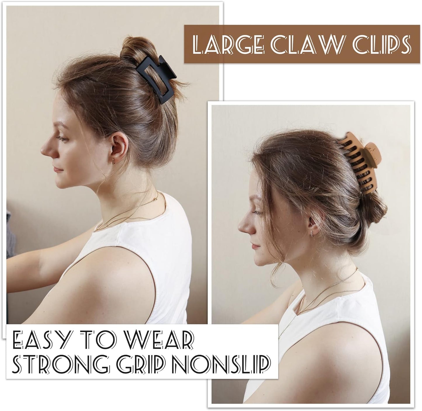 6-Piece Set of 3.5-Inch Medium to Large Claw Clips for Thick and Thin Hair, Matte Square Hair Accessories for Women and Girls