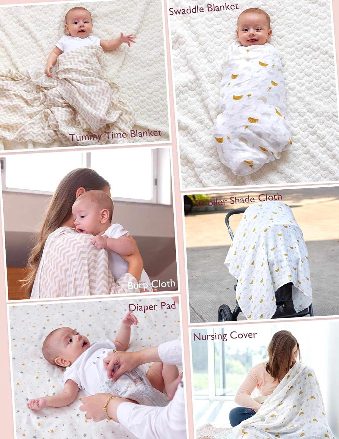 Ultra Soft Muslin Swaddle Blankets - 4 Pack, Breathable 47''x47'' Neutral Receiving Wraps