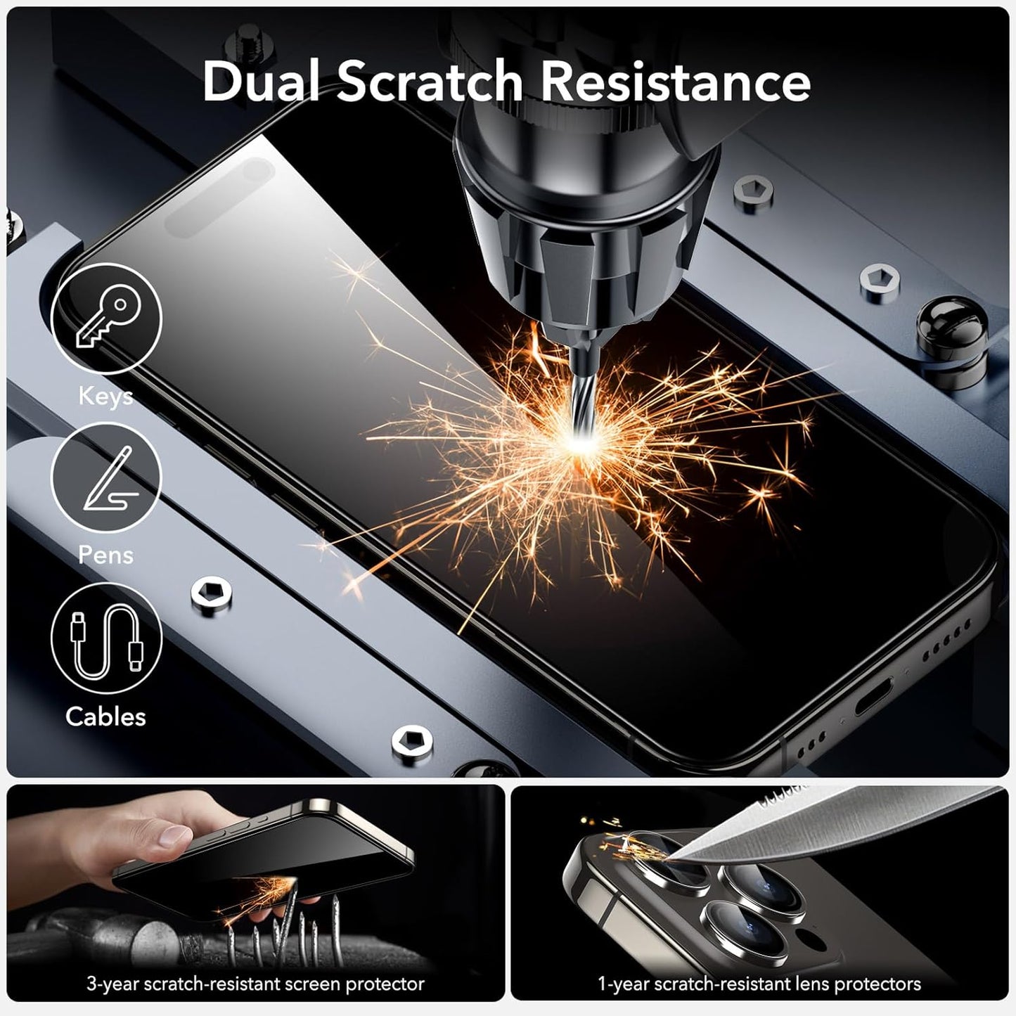 3+1 Pack Ultra-Tough Tempered Glass Screen Protector Set for iPhone - Black Edge and Flawless Fit Tray, 1 Individual Camera Lens Protector