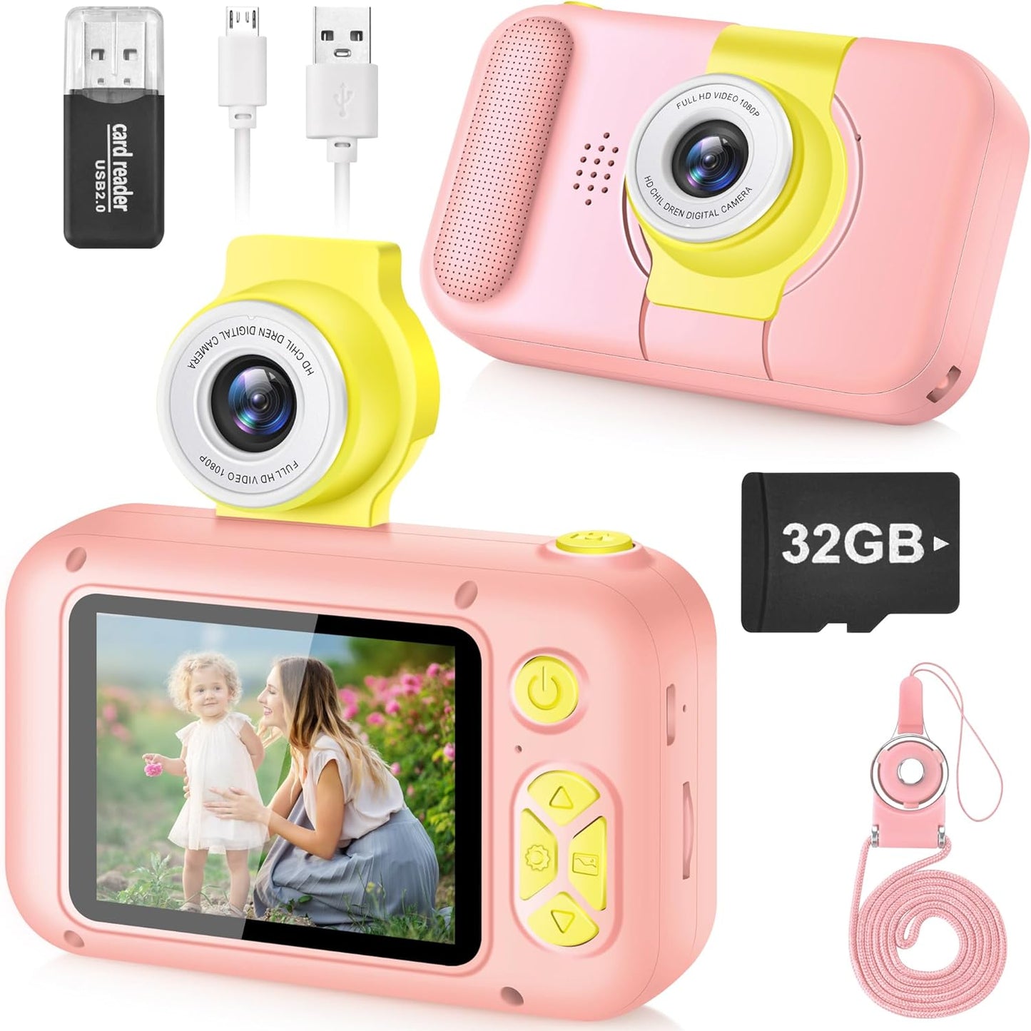 Digital Camera for Kids with 2.4-Inch IPS Screen, 180° Flip Lens, and Built-in Games - Gift for Ages 4-11