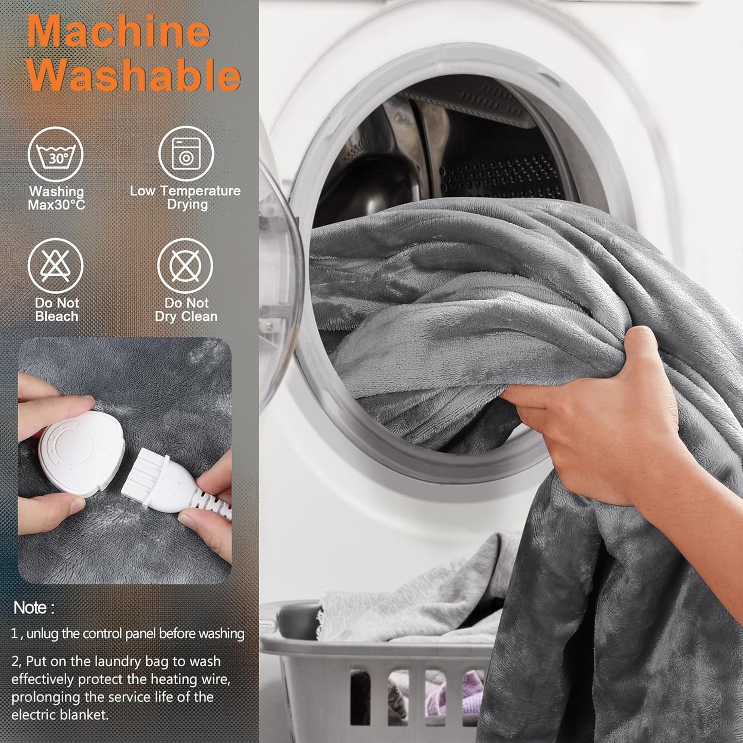50" x 60" Electric Heated Blanket Throw with 10 Fast Heating Levels, 8-Hour Auto Shut-Off, Overheat Protection, and Machine Washable Two-Sided Flannel - Light Grey