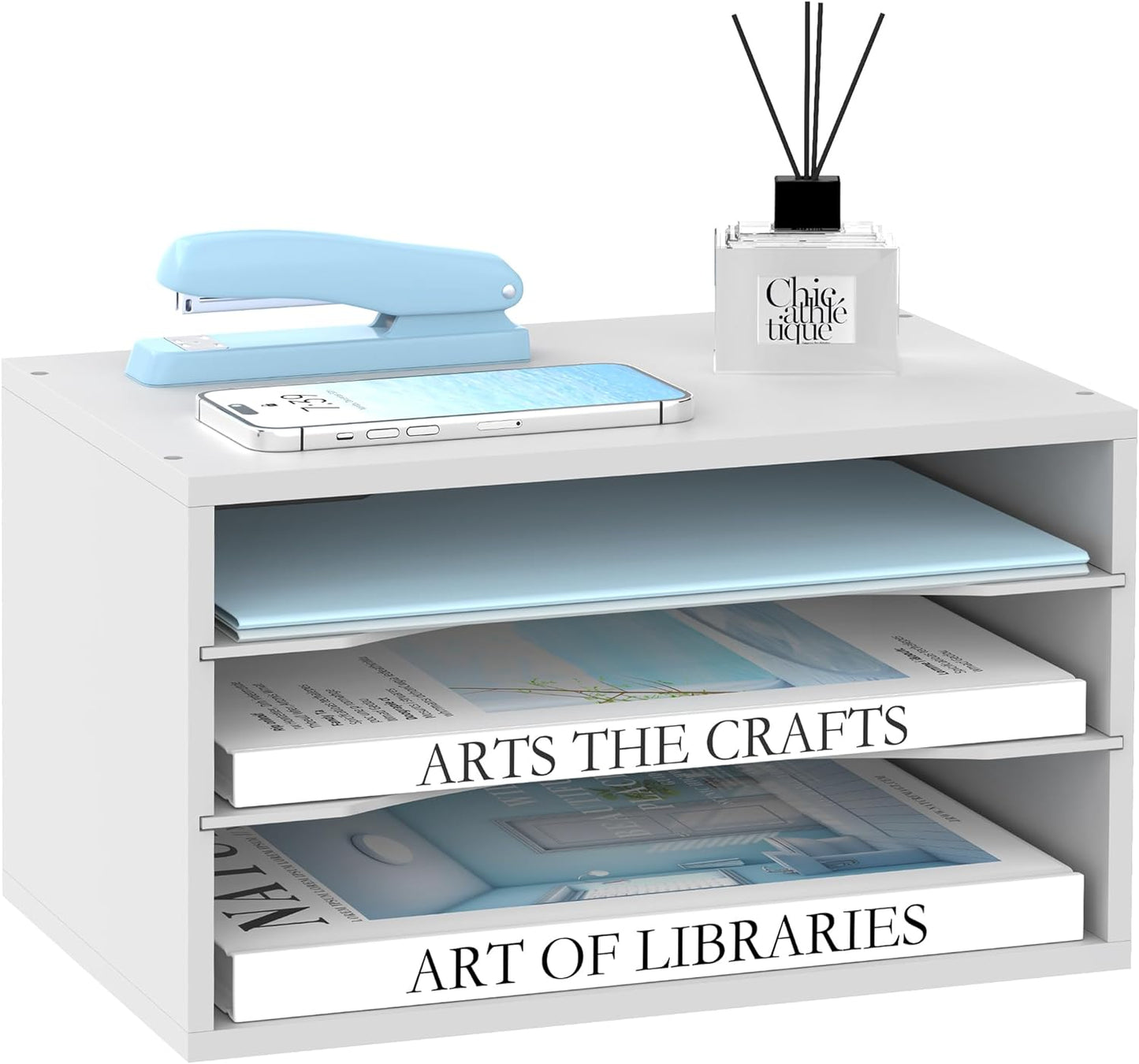 5-Tier Wooden Desk Organizer for Efficient Paper, Literature, and Mail Sorting - Black