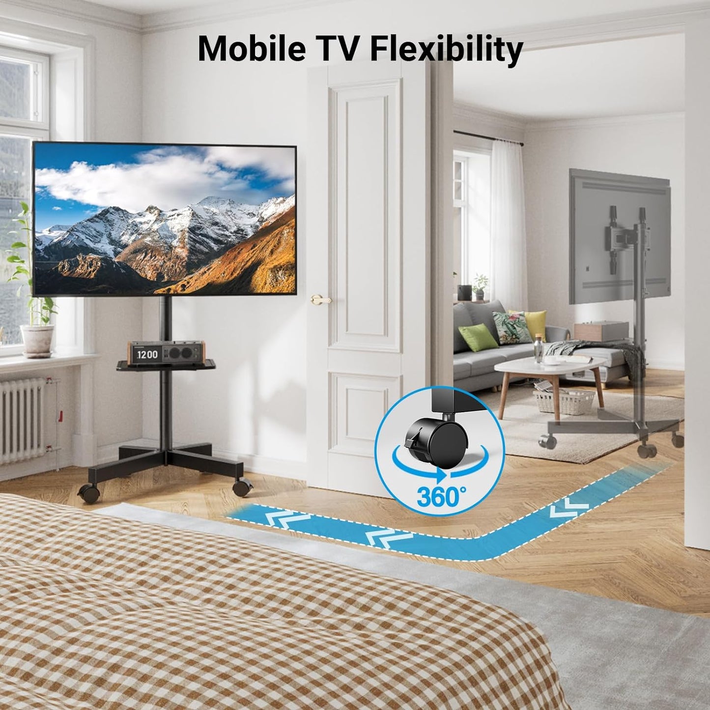 Mobile TV Cart for 23-60 Inch Screens Up to 88 lbs, VESA 400x400, Tilting Stand with Height Adjustable Laptop Shelf, Rolling Floor Stand