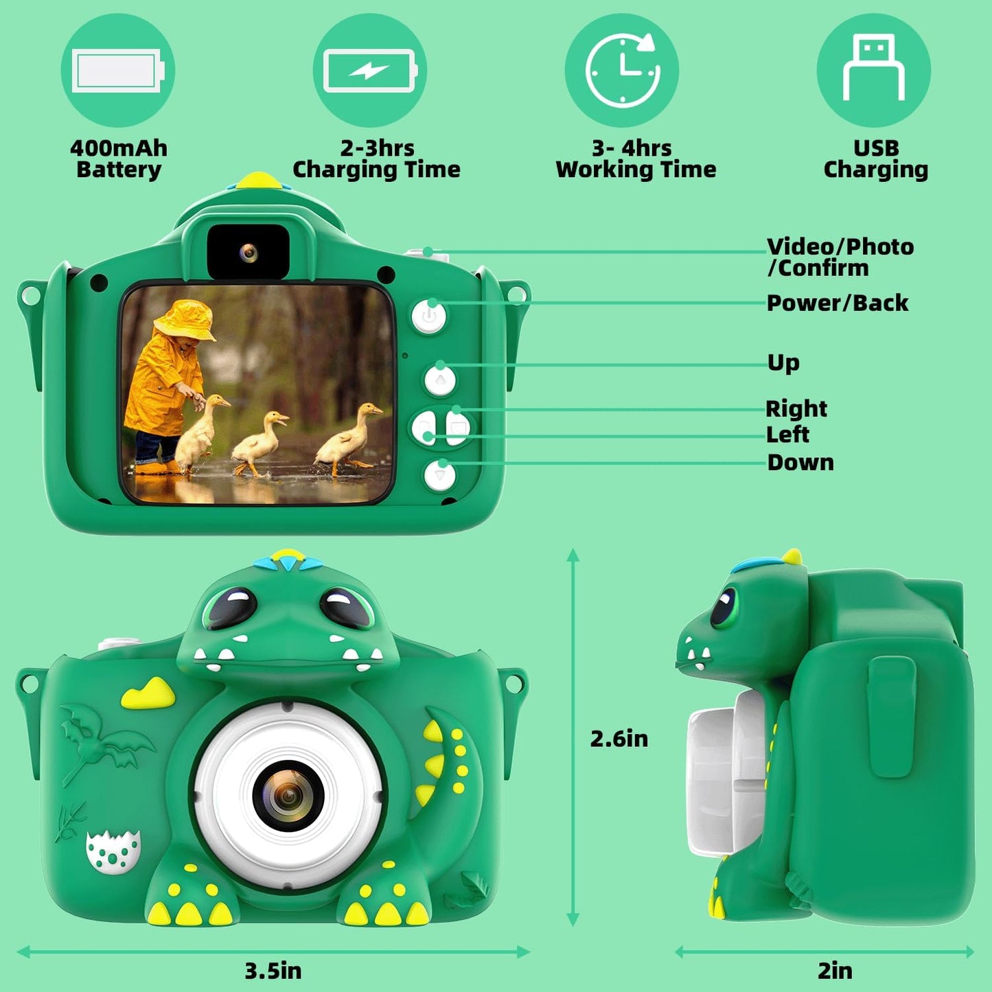 Digital Kids Camera for Ages 3+ 64GB Card