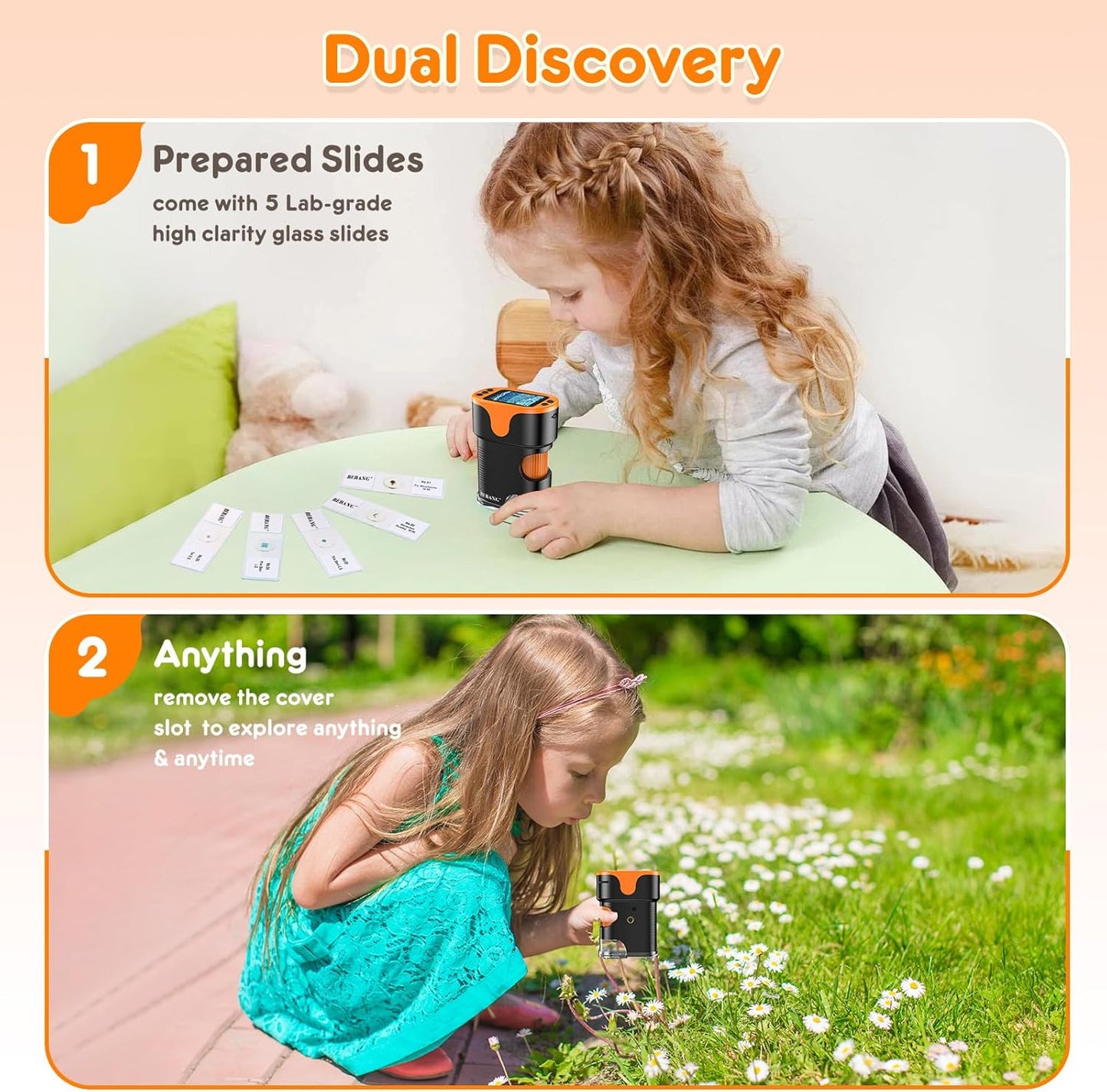 1000X Handheld Digital Microscope for Children - 4K 2.0" Display, Rechargeable Portable Mini Lab Scope with Slides Kit