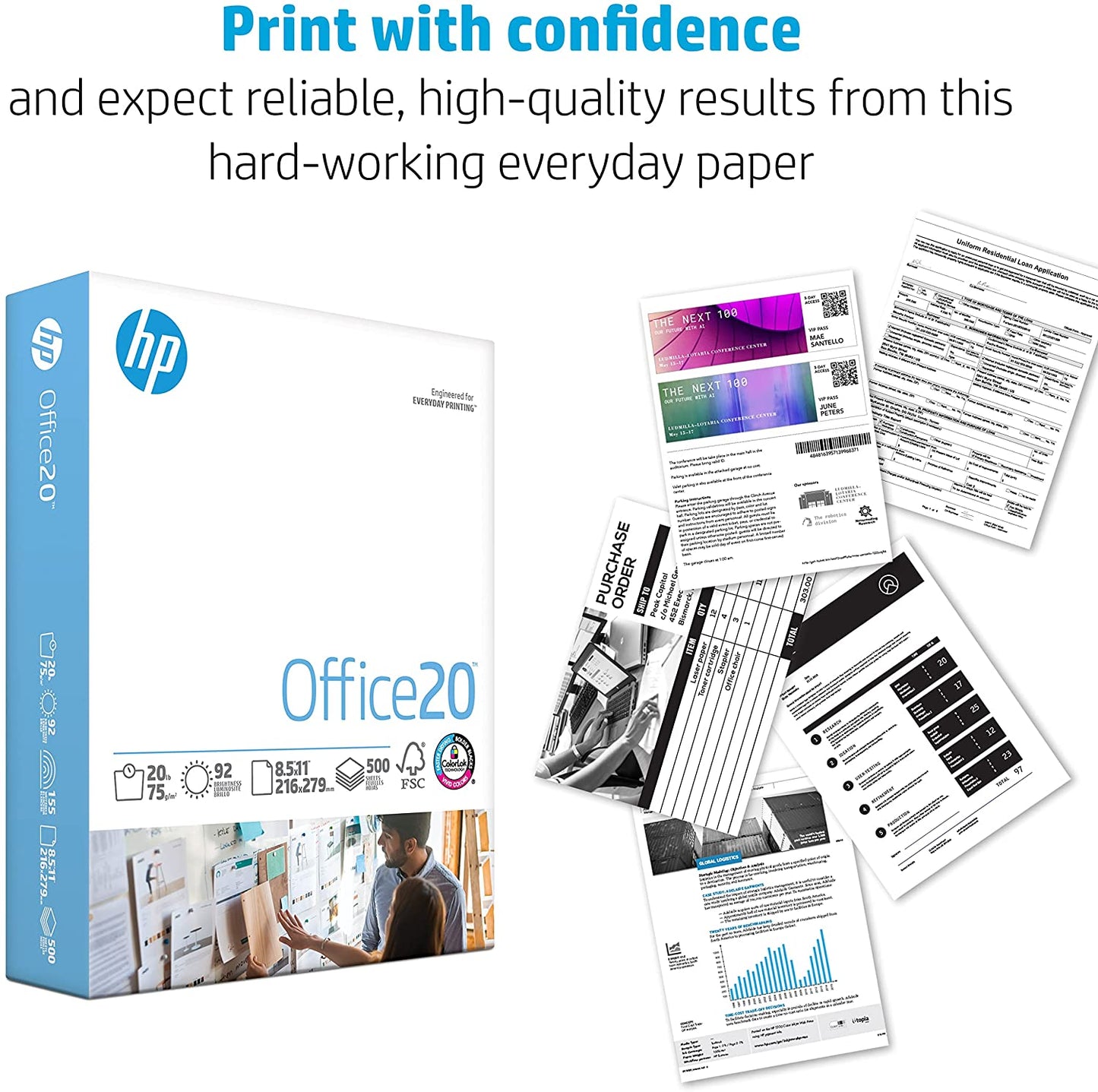 Office Printer Paper HP 8.5x11, 20 lb, 3 Ream Case (1500 Sheets), 92 Bright, FSC Certified, Compatible with HP Printers
