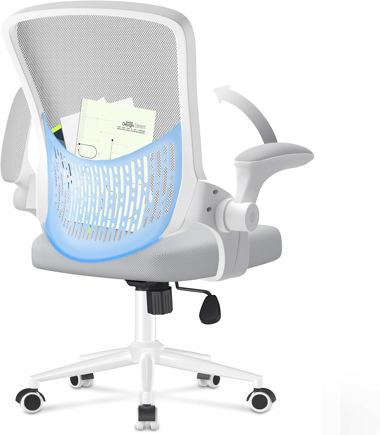 Ergonomic Mid Back Office Chair with Adjustable Height, Flip-Up Arms, and Lumbar Support - Breathable Mesh Design for Home Office and Study, Black