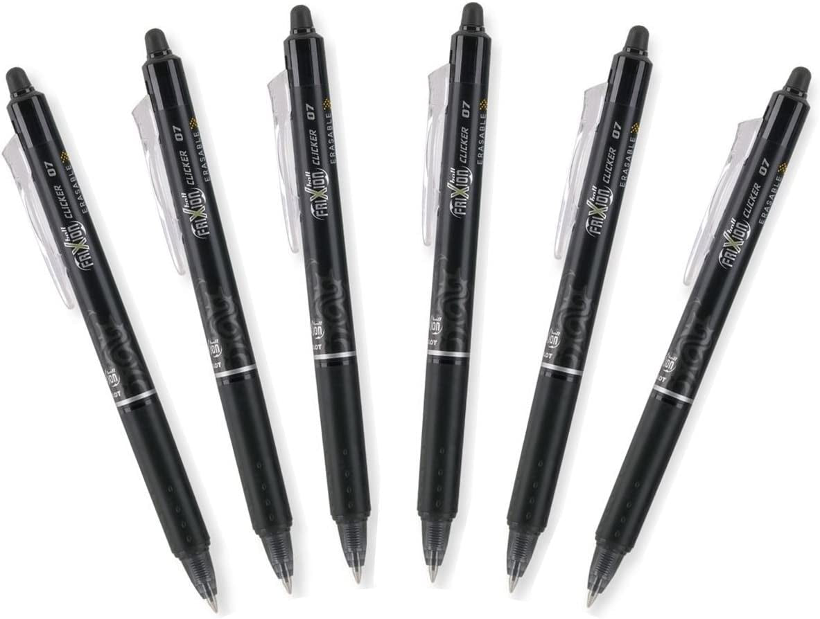 Frixion Clicker 0.7Mm, Erasable Gel Pens, Fine Point, Black Ink, Pack of 6