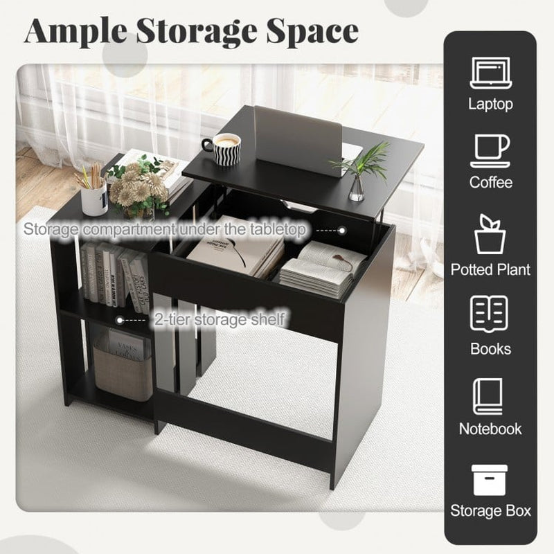 Compact Computer Desk with Concealed Storage and Open Shelving