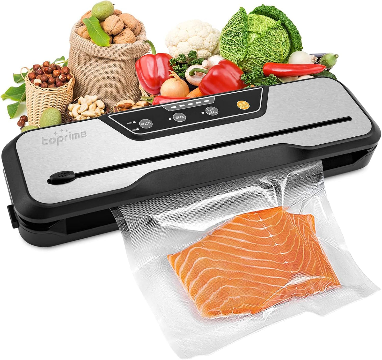 VS6612 Vacuum Sealer Machine - 80Kpa High-Power Food Sealing System with Built-In Cutter, Sealing Bag, and Hose for Meal Preservation and Sous Vide Cooking
