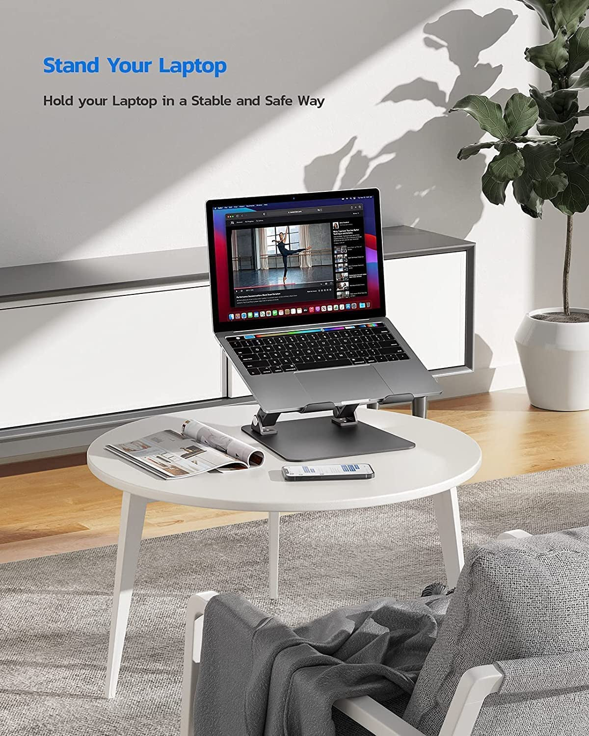 Ergonomic Adjustable Laptop Stand for 10-17" Notebooks and Tablets, Compatible - MacBook Pro, Air, Dell XPS, Samsung - Black