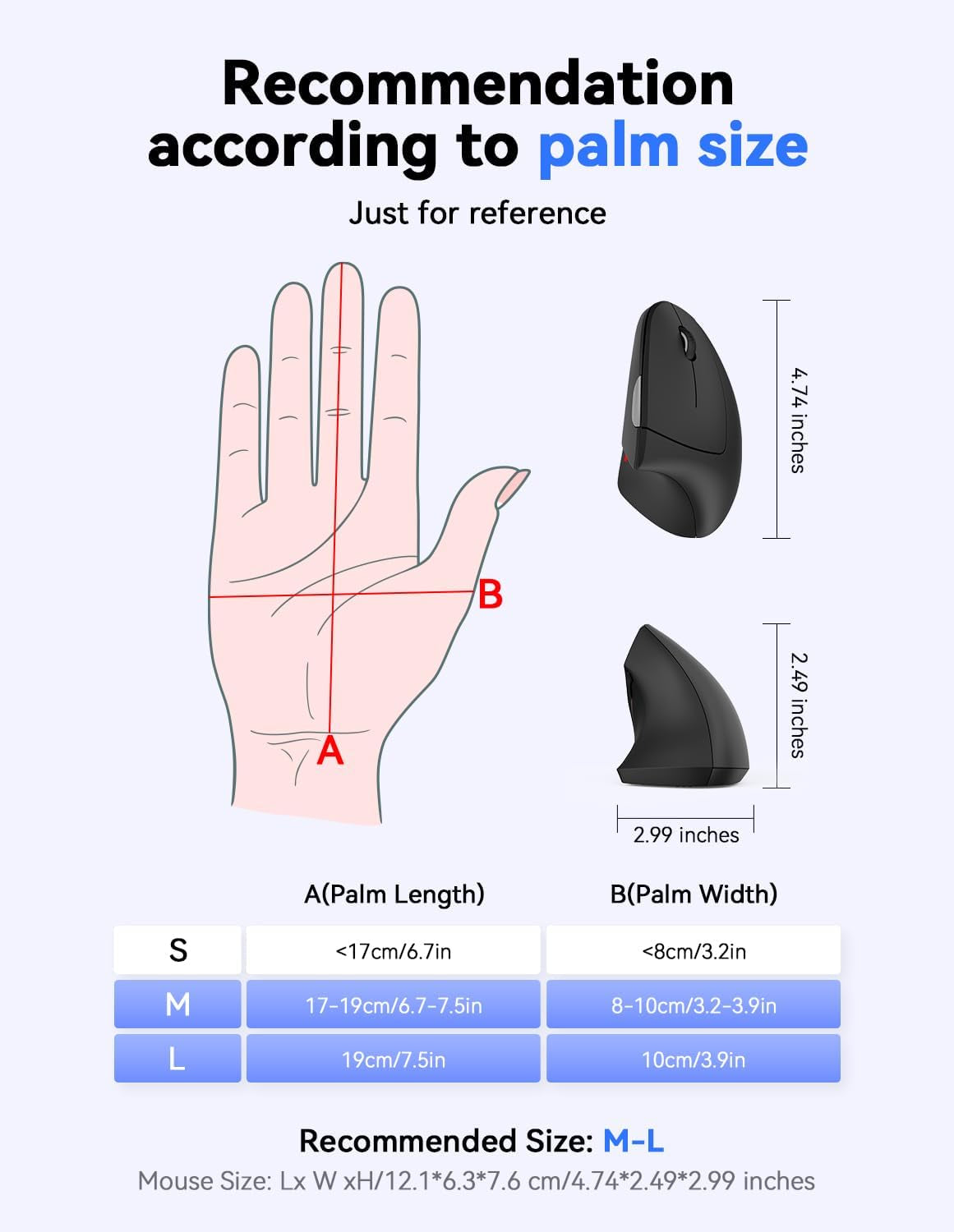 Ergonomic 4800 DPI Wireless Vertical Mouse with 5 Adjustable DPI Settings and 6 Buttons